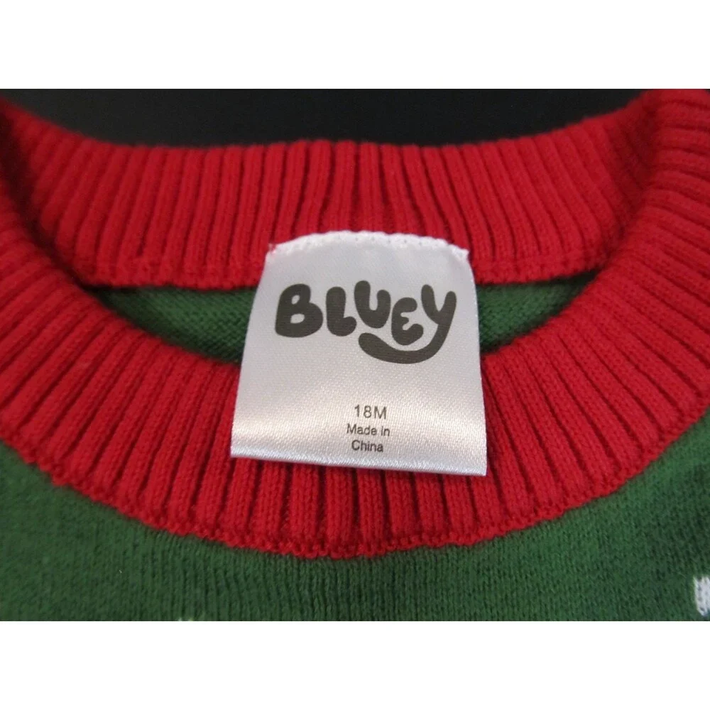 Bluey Toddler Christmas Sweater 18M NWT Green Red Holiday Candy Cane Knit